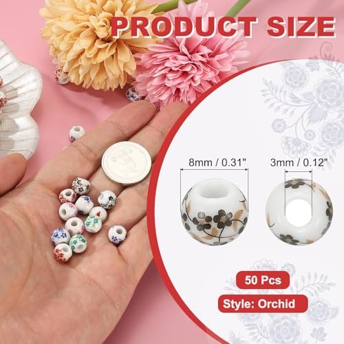 Ceramic Beads for Jewelry Making, 8mm Flower Coffee Orchid, Round view 2