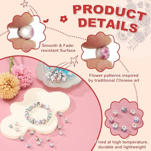 Ceramic Beads for Jewelry Making 8mm Rose Red Plum Blossom 80Pcs, Flower view 3