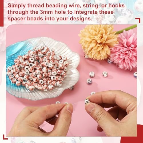 Ceramic Beads for Jewelry Making 8mm Rose Red Plum Blossom 80Pcs, Flower view 4