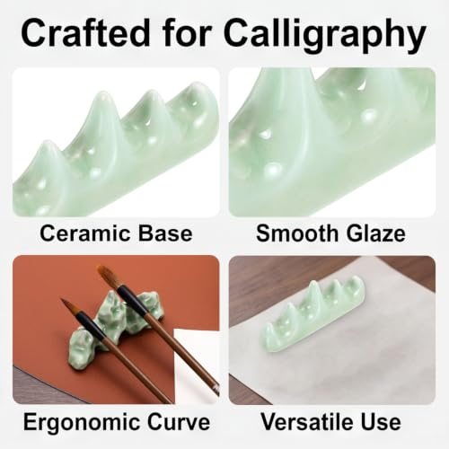 Ceramic Paint Brush Rest Holder Calligraphy Brush Rest, Light Cyan view 4
