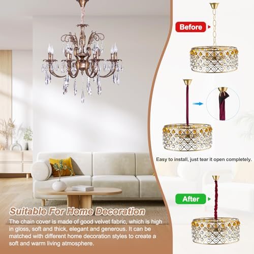 Chandelier Chain Cord Cover, 4.9ft, Velvet Cloth Fabric Chain Sleeve view 4