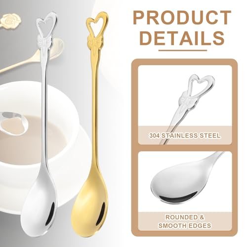 Coffee Spoons Heart Tea Spoons 304 Stainless Steel Silver, Small Cute view 3