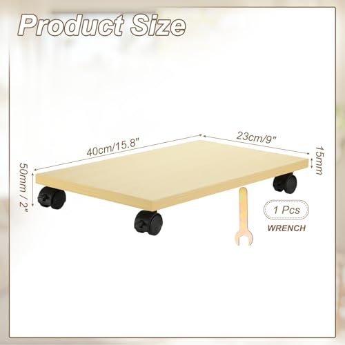 Computer Tower Stand Wood CPU PC Holder Under Desk Mobile Cart 4 Caster view 3