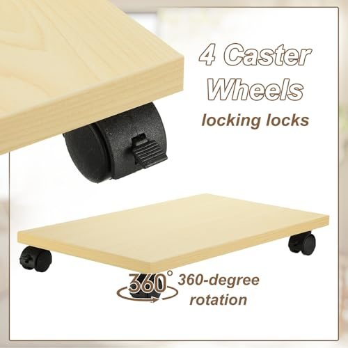 Computer Tower Stand Wood CPU PC Holder Under Desk Mobile Cart 4 Caster view 4