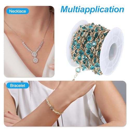 Copper Jewelry Chain, 16Ft 6mm Lake Blue Rhinestone Beads Link Cable view 3
