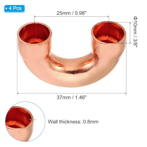 Copper Pipe Fittings 180 Degree 3/8 IN ID 4Pcs view 2