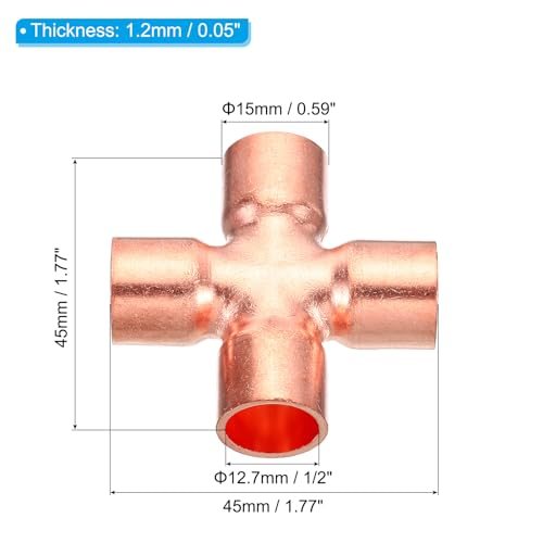 Copper Union Cross Pipe Fitting 1/2" ID 4 Way Welding Copper view 2