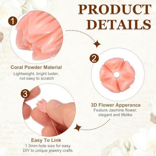 Coral Flower Beads 11x8mm Shell Floral Spacer Beads, Artificial Jasmine view 3