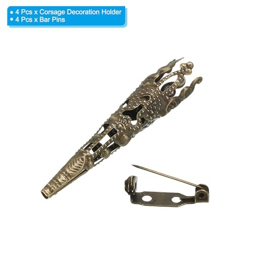 Corsage Decorative Holder Brooch Pin 41mm Bronze 4 Pcs view 3