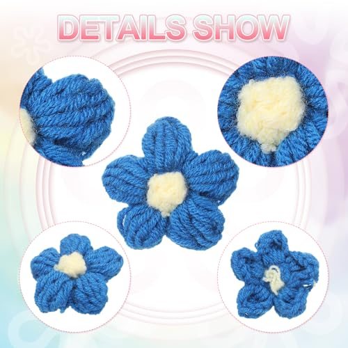 Crochet Flowers 50Pcs Applique Flowers, Craft Sewing Crochet Flowers view 3
