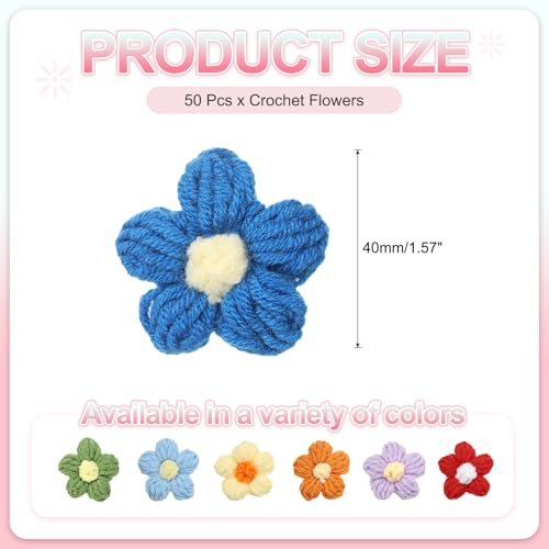Crochet Flowers 50Pcs Applique Flowers, Craft Sewing Crochet Flowers view 2