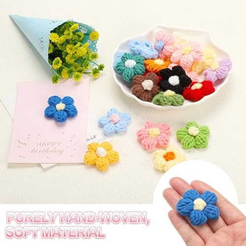 Crochet Flowers 50Pcs Applique Flowers, Craft Sewing Crochet Flowers view 4