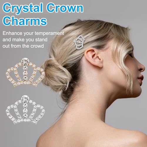 Crown Charms, 1.3" x 0.98" Mini Metal Rhinestone Crystal Crown view 3