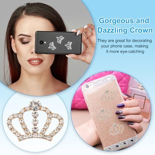 Crown Charms, 1.3" x 0.98" Mini Metal Rhinestone Crystal Crown view 4