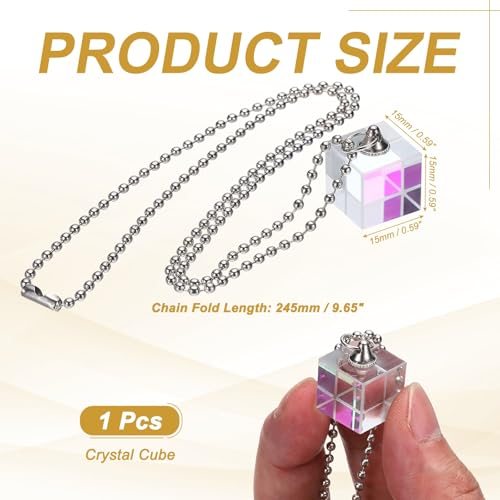 Cube Necklace 15mm K9 Crystal Cube Prism Dispersion Prism Mini, Glass view 2