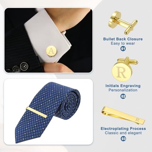 Cuff Links Mens Initial Gold Tie Clip and Cufflink Set Letter R view 3