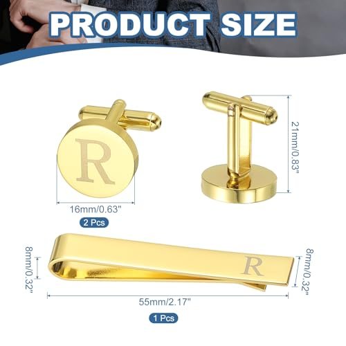 Cuff Links Mens Initial Gold Tie Clip and Cufflink Set Letter R view 2