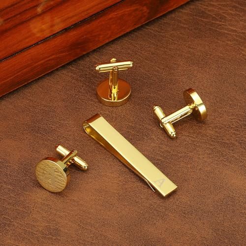 Cuff Links Mens Initial Gold Tie Clip and Cufflink Set Letter R view 4