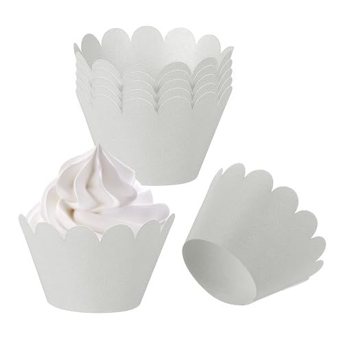 Cupcake Wrappers Paper 50 Pack Standard Wave Baking Cups Silver — PATIKIL