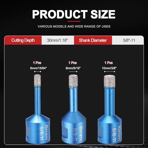 Diamond Core Drill Bit Kit Fit Angle Grinders 6-10mm 3Pcs Blue view 2