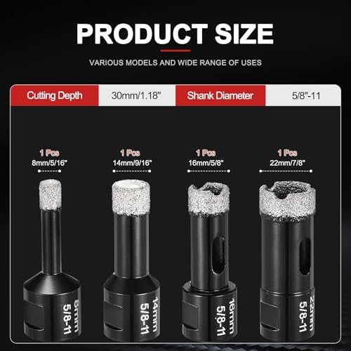 Diamond Core Drill Bit Kit Fit Angle Grinders 8-22mm 4Pcs Black view 2