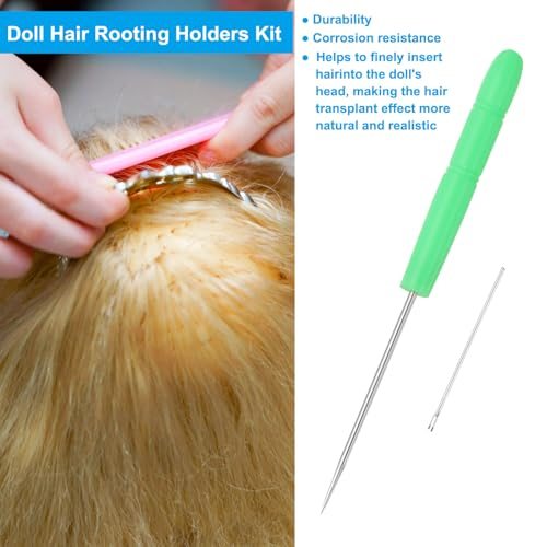 Doll Hair Rooting Kit 0.6mm Rerooting Knitting Needles Green view 3
