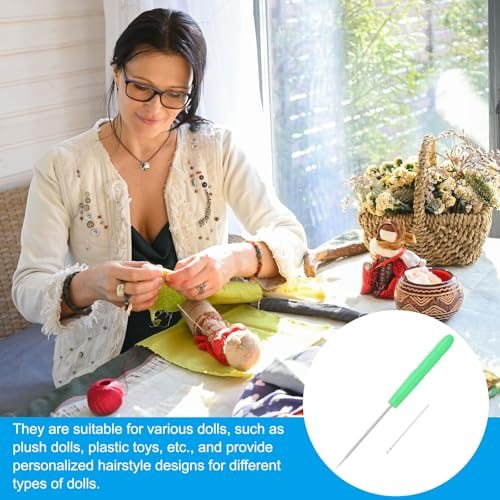 Doll Hair Rooting Kit 0.6mm Rerooting Knitting Needles Green view 5
