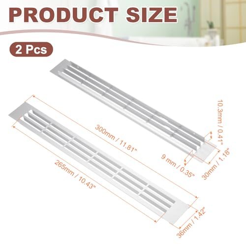 Door Air Vent Cover 11.8"x1.4" Aluminum Rectangle Cover Silver view 2
