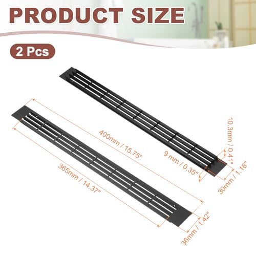 Door Air Vent Cover 15.7"x1.4" Aluminum Rectangle Grille Black view 2