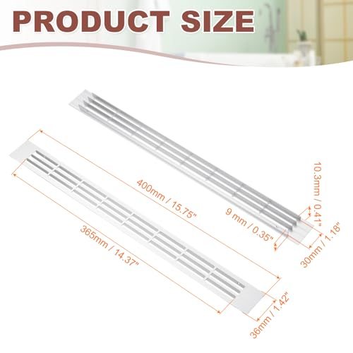 Door Air Vent Cover 15.7"x1.4" Aluminum Rectangle Grille Toe Silver view 2