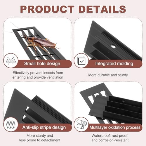 Door Air Vent Cover, 7.8"x1.4" Aluminum Rectangle Grille, Black view 3