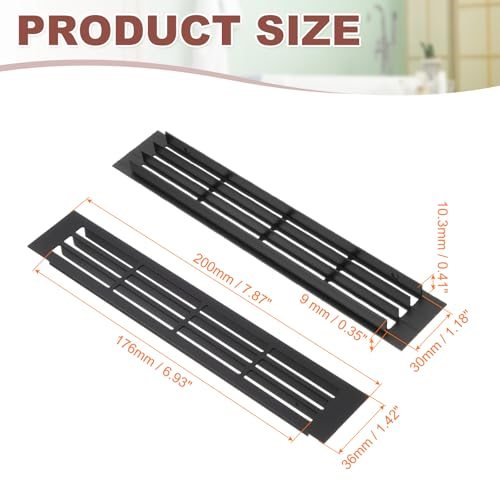 Door Air Vent Cover, 7.8"x1.4" Aluminum Rectangle Grille, Black view 2