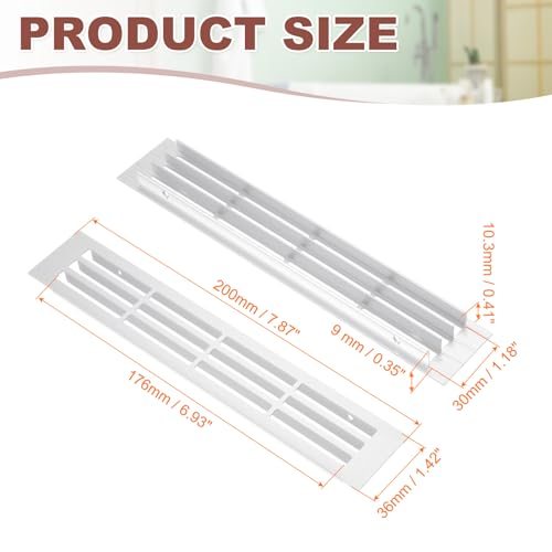 Door Air Vent Cover, 7.8"x1.4" Aluminum Rectangle Grille, Silver view 2