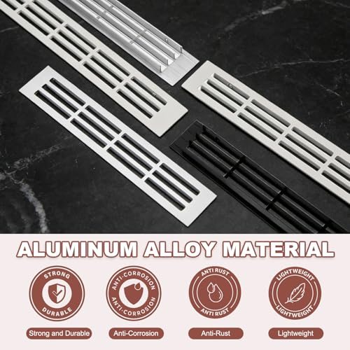 Door Air Vent Cover, 7.8"x1.4" Aluminum Rectangle Grille, Silver view 4