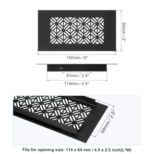 Door Air Vent Cover Heavy Duty Aluminum Grille 6x3 in Black view 2