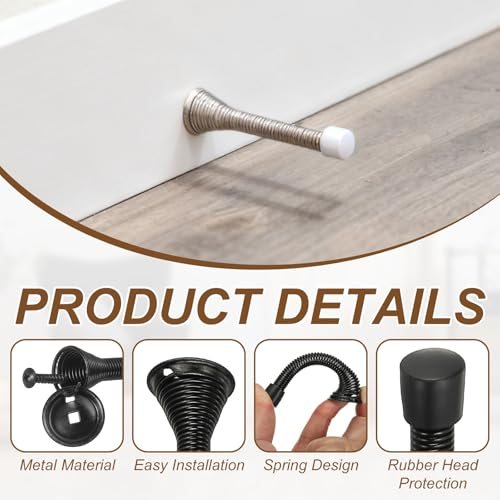 Doorstops 3" Spring Door Stop Metal Wall Protector Doorstop, 2Pcs view 3