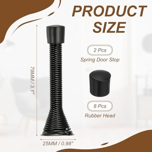 Doorstops 3" Spring Door Stop Metal Wall Protector Doorstop, 2Pcs view 2