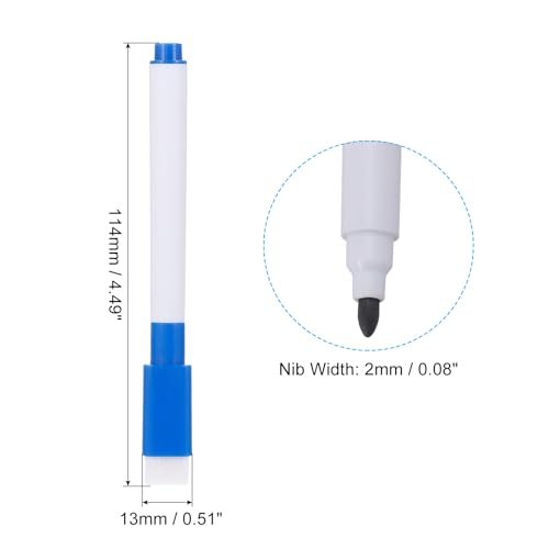 Dry Erase Marker Pens Blue Ink Point Low Odor w/Eraser Cap 60Pcs view 2