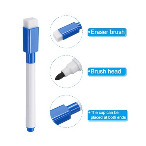 Dry Erase Marker Pens Blue Ink Point Low Odor w/Eraser Cap 60Pcs view 4