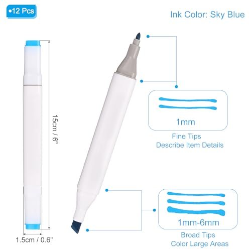 Dual Tip Alcohol Art Markers, 12 Pcs White Barrel Alcohol Markers view 2