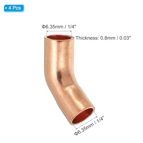 Elbow Copper Fitting 1/4"ID 0.8mm Thick 99.9% Pure Copper 4Pcs view 2