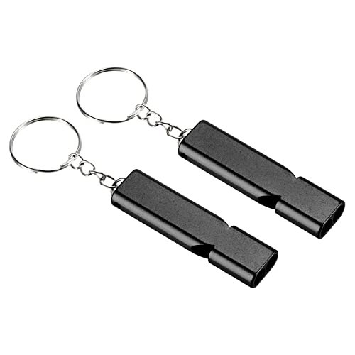 Emergency Survival Whistle, 2 Pack Double Tubes Whistles, Black — PATIKIL