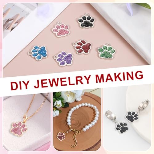 Enamel Paw Print Charms, 50Pcs Dog Cat Paw Charms, Gold Tone/Purple view 4