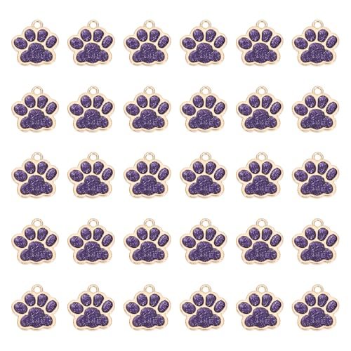 Enamel Paw Print Charms, 50Pcs Dog Cat Paw Charms, Gold Tone/Purple — PATIKIL