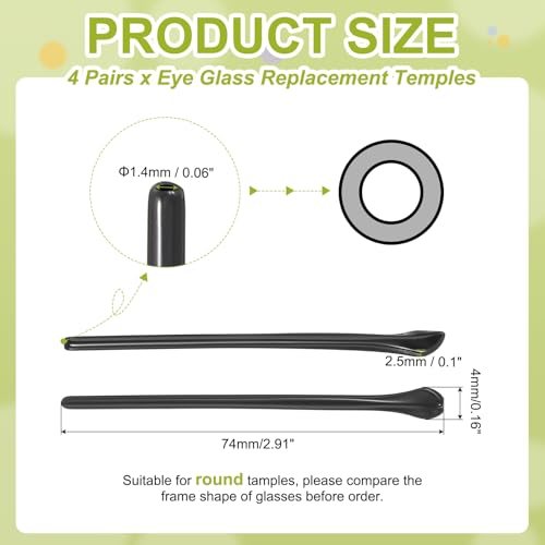 Eye Glass Replacement Temples, Plastic Anti-Slip Eyeglass End Tips view 2