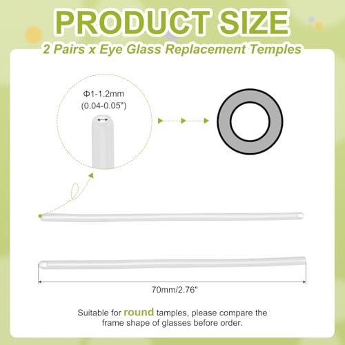 Eye Glass Replacement Temples Silicone End 1-1.2mm White, Anti-Slip view 2