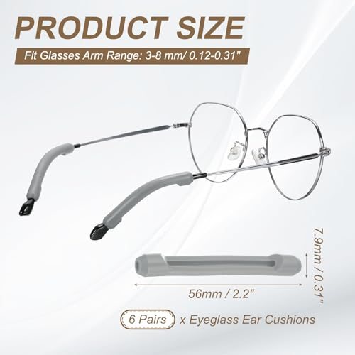 Eyeglasses Temple Tips Sleeve Retainer, 6 Pair Soft Silicone Anti-Slip view 2