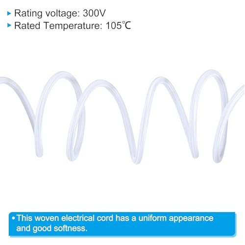Fabric Cloth Covered Round Wire, 16.4ft 18AWG 3 Core White, Vintage Woven view 3