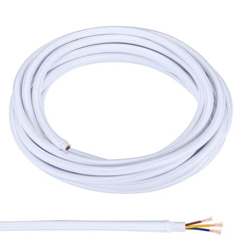 Fabric Cloth Covered Round Wire, 16.4ft 18AWG 3 Core White, Vintage Woven — PATIKIL