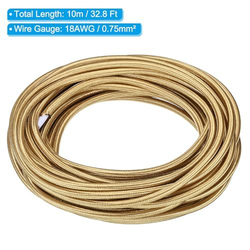 Fabric Cloth Covered Round Wire, 32.8ft 18AWG 2 Core Vintage Woven view 2